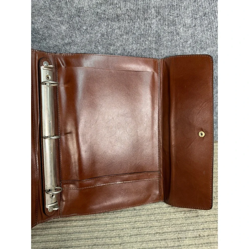 Vintage Brown Leather 3 Ring Binder Portfolio Organizer Zippered Document Case